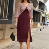 Slit V-Neck Three-Quarter Sleeve Midi Dress