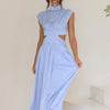 Cutout Mock Neck Sleeveless Ruched Dress