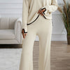 Contrast Trim Round Neck Top and Pants Sweater Set