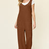 Double Take Full Size Texture Sleeveless Wide Leg Jumpsuit