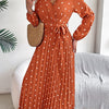 Tied Polka Dot Long Sleeve Midi Dress