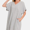 Zenana V-Neck Tee Dress with Pockets