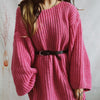 Boat Neck Long Sleeve Sweater with Belt