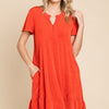 Culture Code Full Size Short Sleeve Ruffled Asymmetric Hem Dress