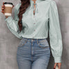 Striped Tie Neck Long Sleeve Blouse