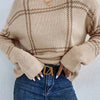 Plaid Round Neck Dropped Shoulder Sweater