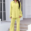 Drawstring Flounce Sleeve Shirt and Pants Set