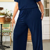 Plus Size Drawstring Waist Short Sleeve Jumpsuit