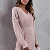 V-Neck Long Sleeve Rib-Knit Sweater Dress