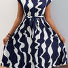 Tied Pleated Printed Cap Sleeve Dress