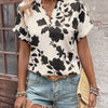 Flower Notched Short Sleeve Blouse