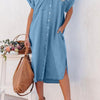 Slit Button Up Short Sleeve Imitation Denim Dress