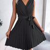 Tied Surplice Sleeveless Pleated Dress