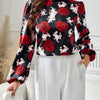 Frill Floral Mock Neck Long Sleeve Top