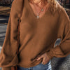 V-Neck Dropped Shoulder Long Sleeve Sweater