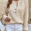 Round Neck Ribbed Button-Down Sweater