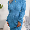 Cable-Knit Round Neck Mini Wrap Sweater Dress