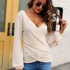 Waffle Knit Surplice Long Sleeve T-Shirt