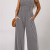 Round Neck Sleeveless Jumpsuit with Pockets