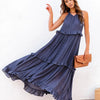 Ruffled Sleeveless Tiered Maxi Dress with Pockets