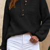 Round Neck Ribbed Button-Down Sweater