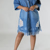 Distressed Raw Hem Button Up Denim Dress