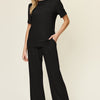 Double Take Full Size Round Neck Short Sleeve T-Shirt and Wide Leg Pants Set