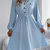 Collared Neck Long Sleeve Dress with Pockets