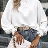 Smocked Frill Mock Neck Long Sleeve Blouse