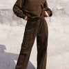 Round Neck Long Sleeve Top and Elastic Waist Pants Set