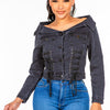 American Bazi Off Shoulder Lace Up Denim Jacket