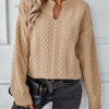 Cable-Knit Notched Long Sleeve Sweater