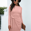 Tied Round Neck Long Sleeve Mini Dress