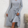 Surplice Tie Waist Long Sleeve Midi Dress