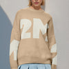 Basic Bae Contrast Letter Round Neck Long Sleeve Sweater