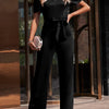 Belted Puff Sleeve V-Neck Jumpsuit