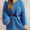 Boat Neck Long Sleeve Sweater with Belt