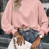 Smocked Frill Mock Neck Long Sleeve Blouse