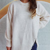 Slit Pearl Trim Round Neck Long Sleeve Sweater