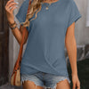 Cable-Knit Round Neck Short Sleeve T-Shirt