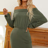 Shiny Off-Shoulder Long Sleeve Dress