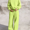 Round Neck Long Sleeve Top and Elastic Waist Pants Set