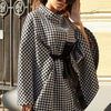 Houndstooth Tie Waist Trench Coat