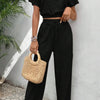 Round Neck Short Sleeve Top and Pants Set