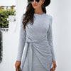 Tied Round Neck Long Sleeve Mini Dress