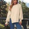 Slit Round Neck Long Sleeve Sweatshirt