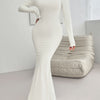 Backless Round Neck Long Sleeve Maxi Dress