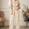 V-Neck Tie Waist Wide Leg Jumpsuit