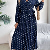 Tied Polka Dot Long Sleeve Midi Dress