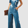 Ruffled Backless Sleeveless Denim Jumpsuit